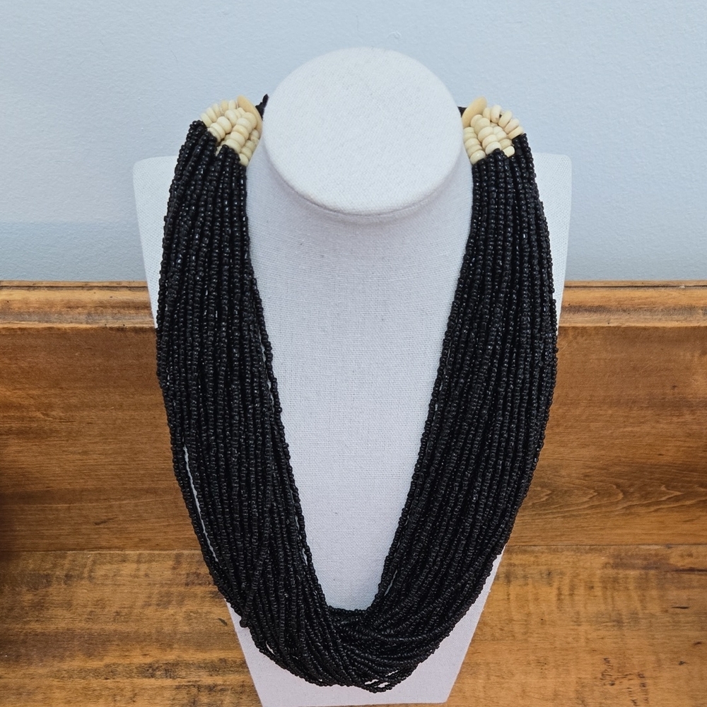 Black Seed Bead Multi-Strand Necklace